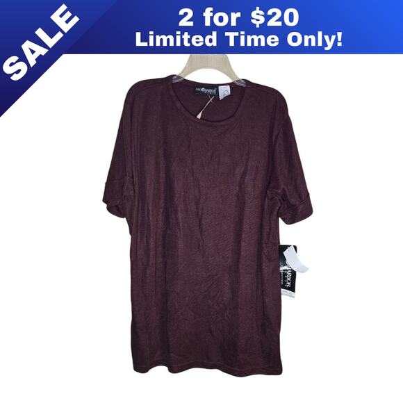 Sag Harbor Tops - [Sale: 2 for $20!] SAG HARBOR Raisin/Burgundy Textured Knit Top 2X NWT 0298